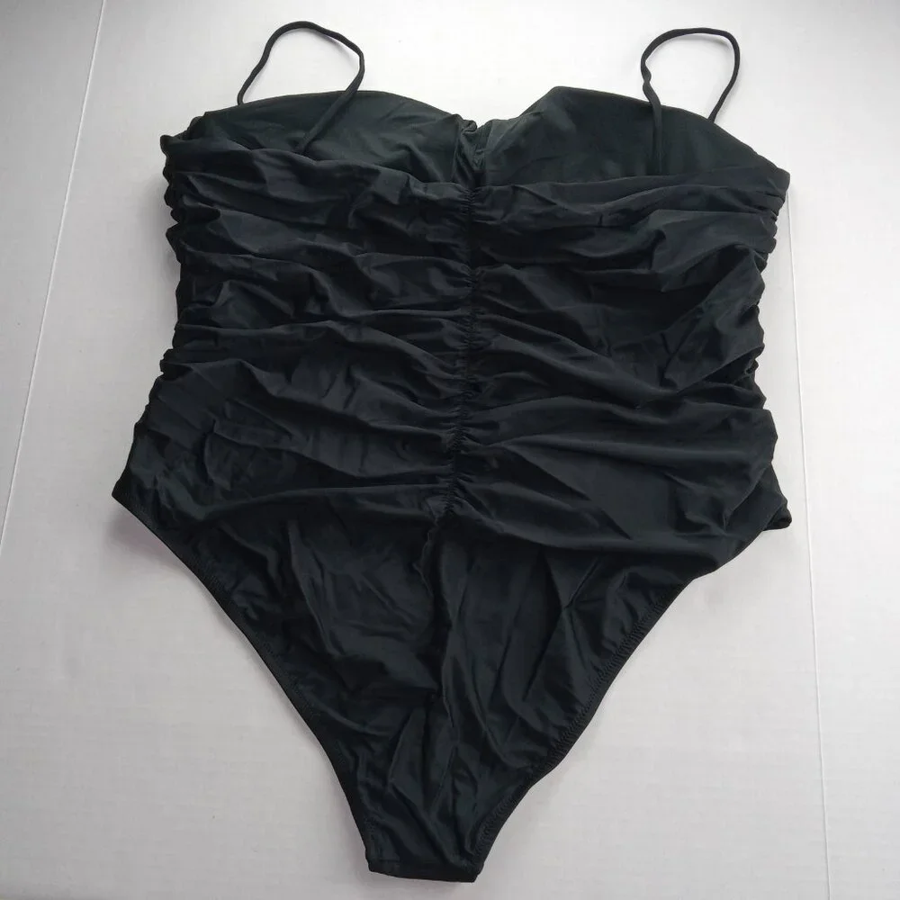 J. Crew Women's Ruched Sweetheart One Piece Swimsuit Sz 24 Black Removable Pads